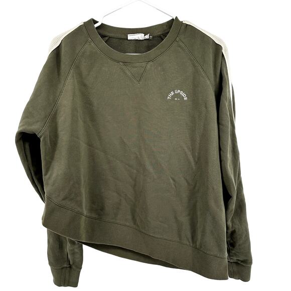 The Upside Asymmetrical Pullover Sweatshirt Raglan Sleeve Olive Green 8 - Picture 1 of 5